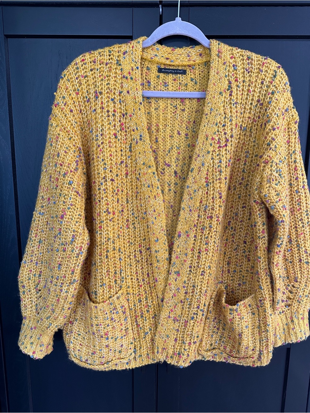 Do everything in love Yellow rainbow Speckled yellow Open-Front Cardigan